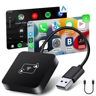 Wired to Wireless Car Play Adapter Android Auto Dongle Support iPhone 6+/iOS 10+