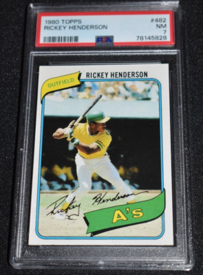 1980 Topps # 482 RICKEY HENDERSON RC (HOF) AS PSA 7 NM BASEBALL 