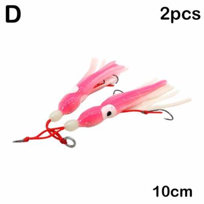 2* Luminous Glow Squid Soft Lure Baits Octopus Fishing Saltwater Tackle