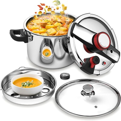 #ad #ad 8.45QT 304 Stainless Steel Pressure Cooker 3 Stage PSI Settings With Glass Lid $103.99