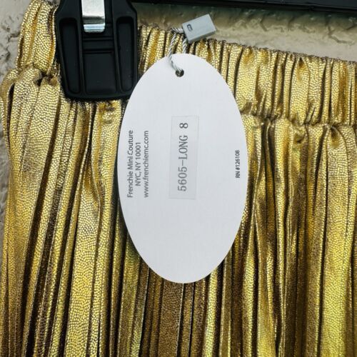 Liquid METALLIC GOLD PLEATED Girls Size 8 SKIRT DISCO Midi Pull On NWT - Picture 3 of 9
