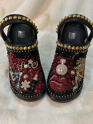 Womens custom blinged Betty Boop high-heel croc