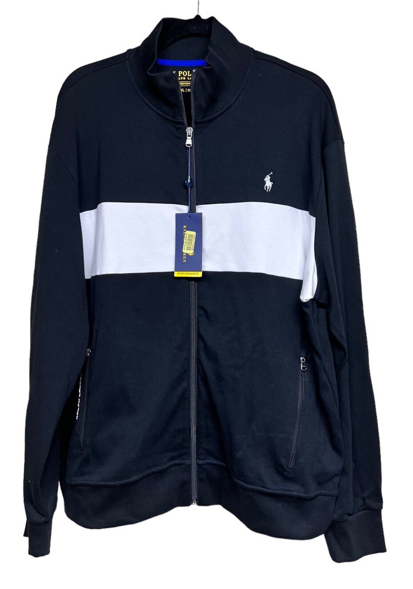 Polo Ralph Lauren Black & White Cotton Zip Front Stretch Track