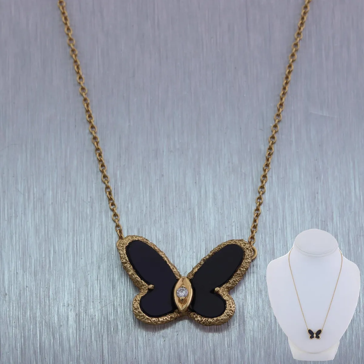 Van Cleef & Arpels Onyx and Diamond Butterfly Necklace | Farringdons  Jewellery