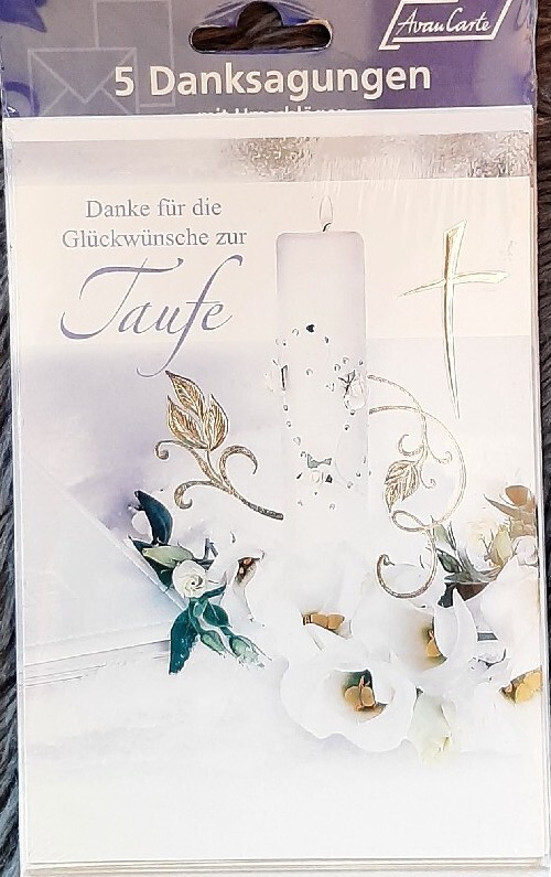 5 Danksagungskarten Taufe "Danke für die Glückwünsche" Karten m Umschlag Neu!