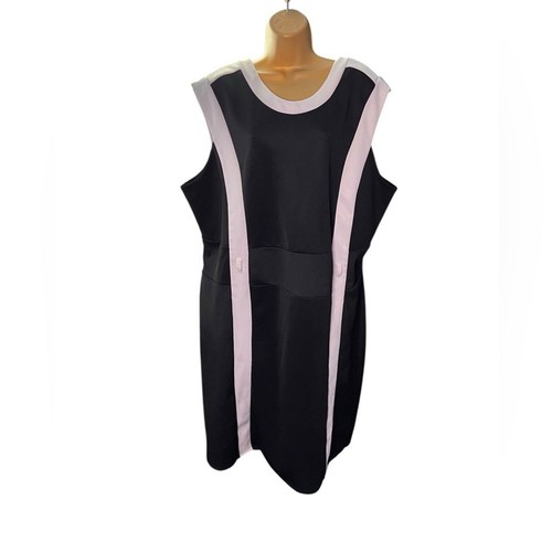 Ashley Stewart Colorblock Sheath Dress with V-Neck and Zip Back Black White 24W