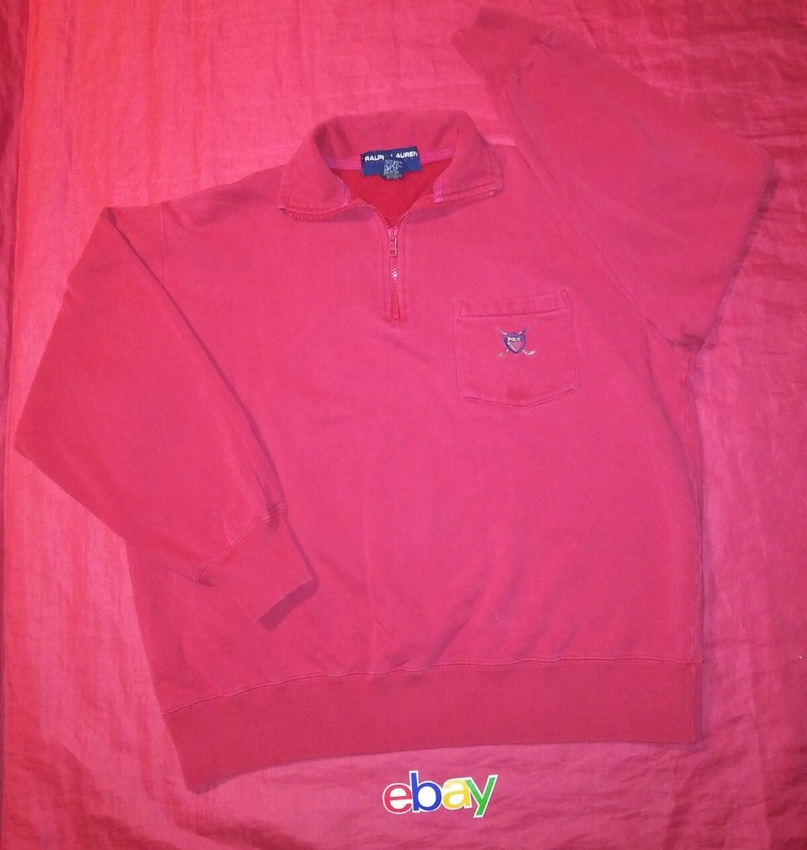 VINTAGE Men SZ M Polo SPORT Ralph Lauren RED 1/4 ZIP MOCK HIGH