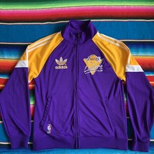 Adidas Los Angeles Lakers Warmup Full Zip Track Jacket Men's Sz L Purple Yellow