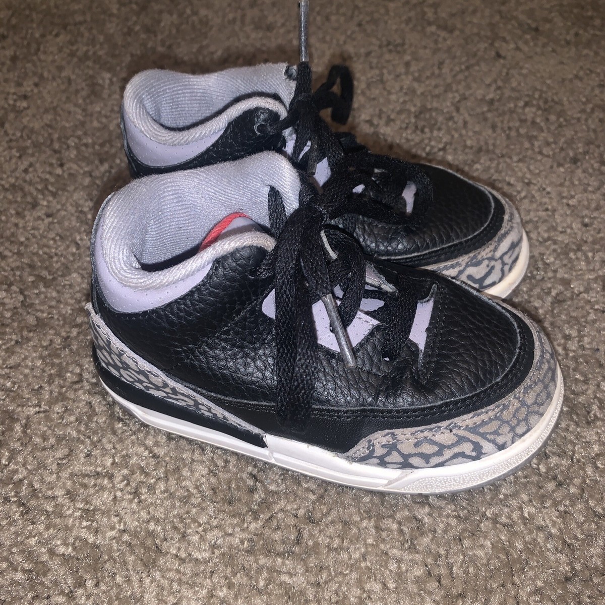 Nike Air Jordan 3 Retro Black Red Cement Gray Toddler Size 7C