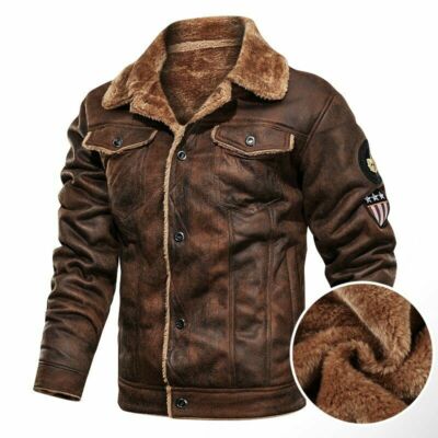 Mens Winter Retro Suede Leather Jacket 