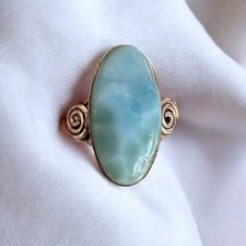 Caribbean Larimar Solid 925 Sterling Silver Ring 8