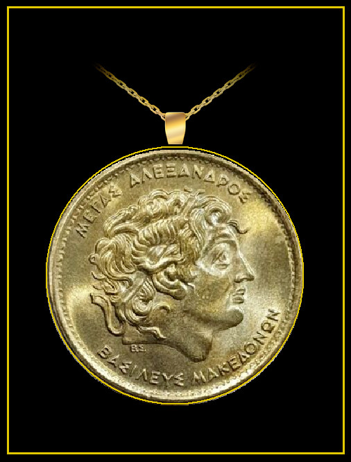 ALEXANDER THE GREAT Coin Necklace - pure brass 100 drachmai - greece macedonia