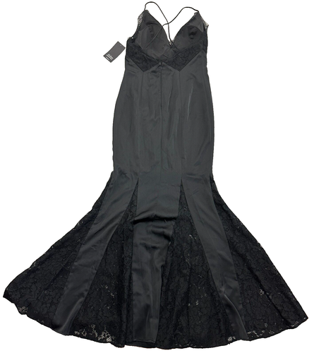 Aidan by Aidan Mattox Black Liquid Satin Lace Gown Sz 8 Spaghetti Empire Waist - Picture 2 of 24