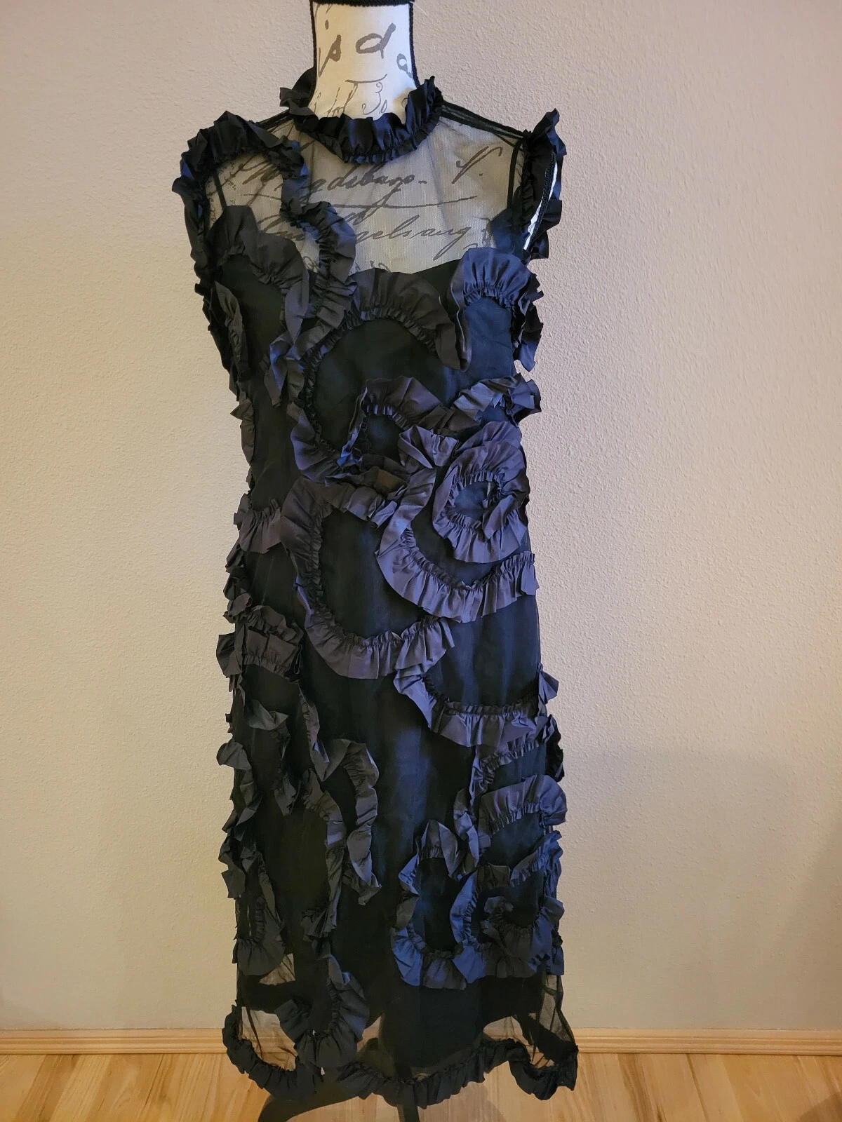 Abito in tulle Moncler Simone Rocha nero trasparente inserto arricciato nuovo con etichette