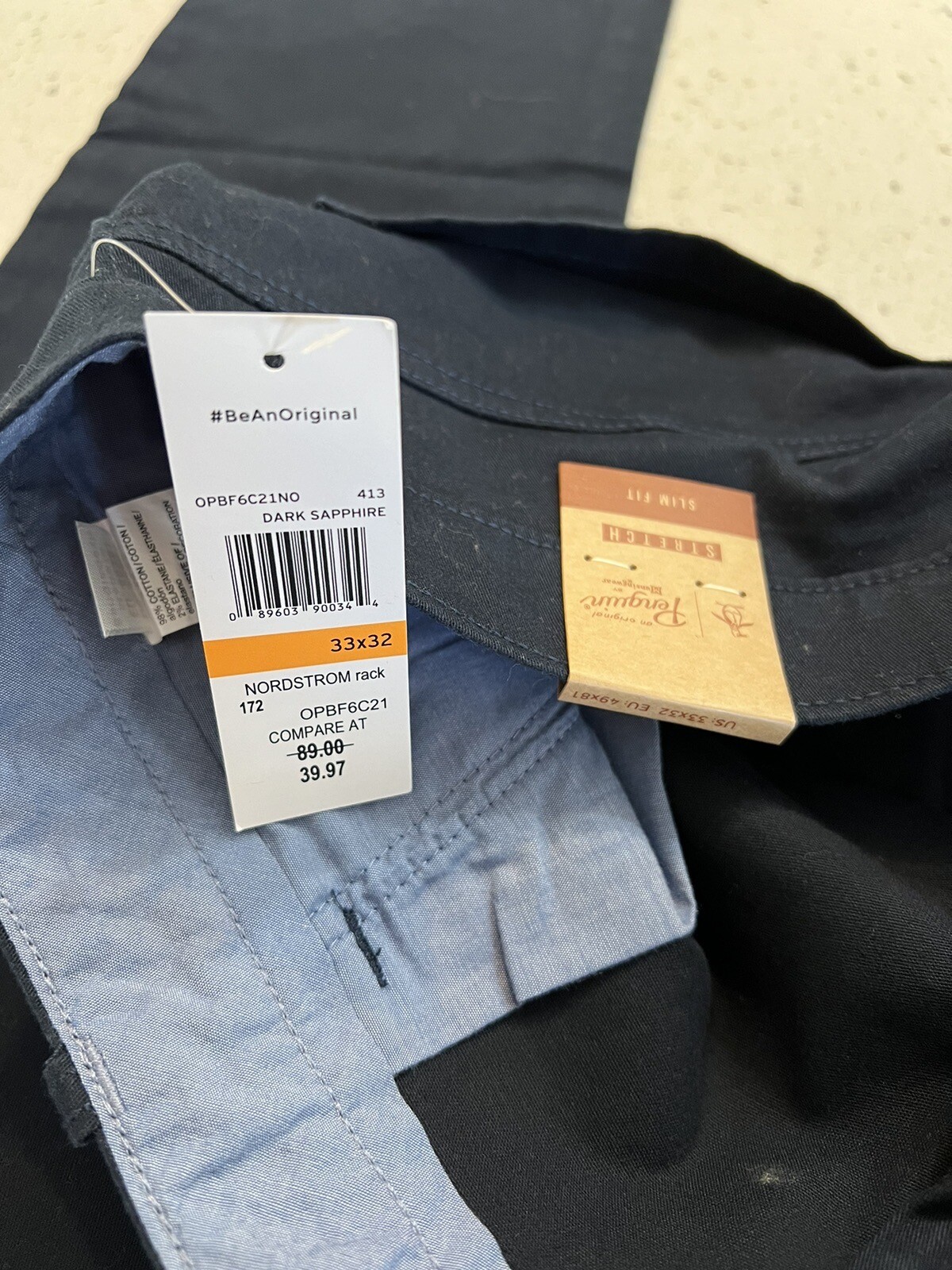 New Penguin Slim Fit Stretch Navy Blue Dress Pants Jeans 33x32
