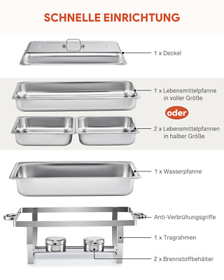 1/2Stk 1/2&1/1 9L Chafing Dish Starter Set Buffet Speisewärmer
