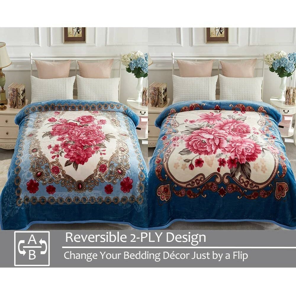 Heavy Winter Blanket Korean Style Fleece Reversible QUEEN Bed Thermal