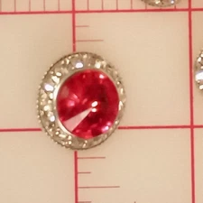 5 Silver Metal Rhinestone Shank Buttons Orange Red Acrylic Jewel 7/8" 22mm