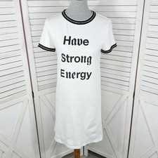 Zara Dress Small White Black Tee Shirt Have Strong Energy Statement Chain Trim