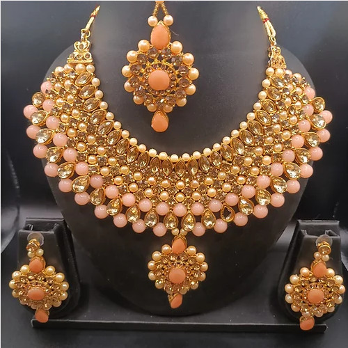 Parure indienne rose pour mariage collier boucles d'oreilles Bollywood chic