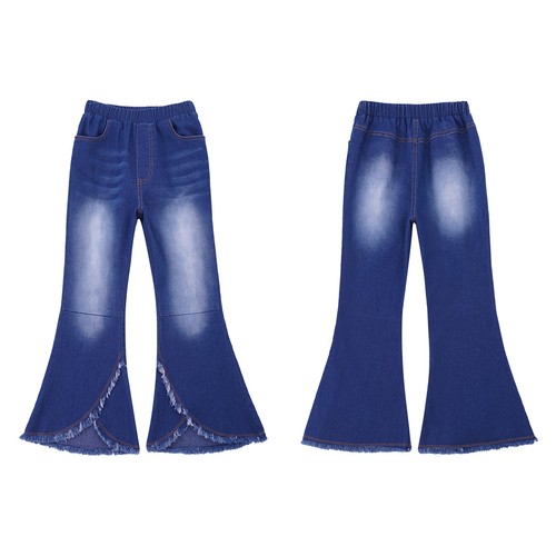 Girls Flared Jeans Kids Ruffle Hem Bell 