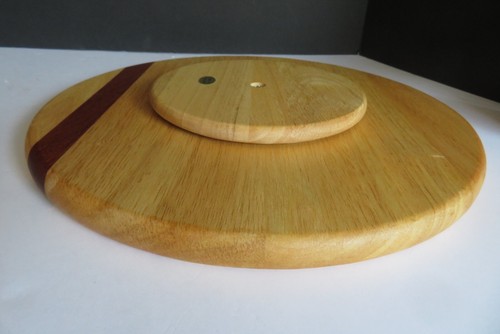 VINTAGE Revolving Lazy *VIDEO* Susan 14" Light Colored Hardwood With Dark Walnut - Picture 17 of 20