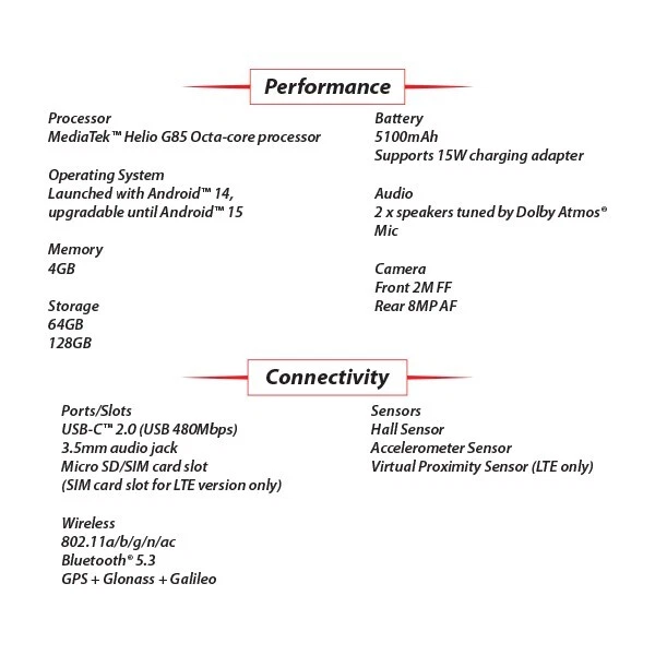 Lenovo Tab One GREY 8.7" LTE 4GB+64GB Octa Core Android PC Tablet (Wi-Fi+4G) - Image 3 of 4