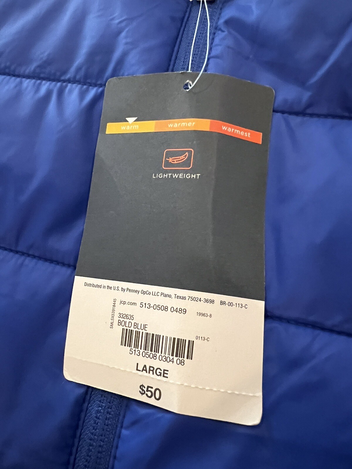 ST JOHNS BAY Puffer Vest Jacket Mens L Blue Sleeveless Zip up New W