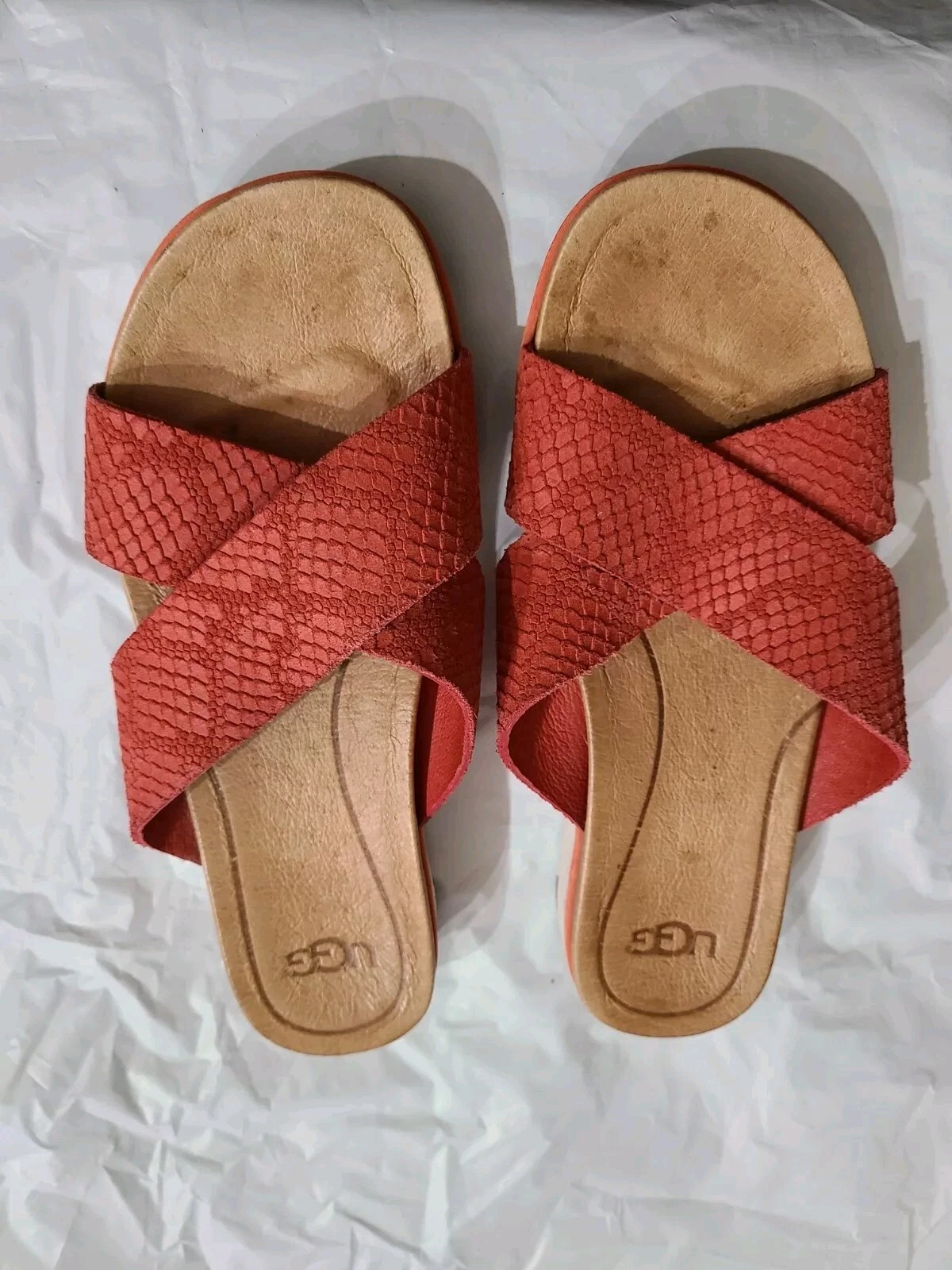 Sandali UGG Treadlite arancione bruciato stampa pelle di serpente donna taglia 6 EU 37