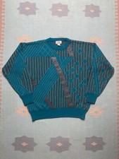 Vintage acrylic knit sweater geometric diamonds grandpa abstract crewneck large