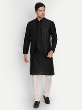 KALPRAAG Front Open Embroidery And Sequince Bundi Kurta With Trouser For Men's