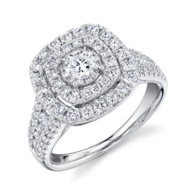 14K Weißgold Diamant Verlobungsring Quadratisch Halo Rund Schliff 1.50 TCW - Bild 1 von 4
