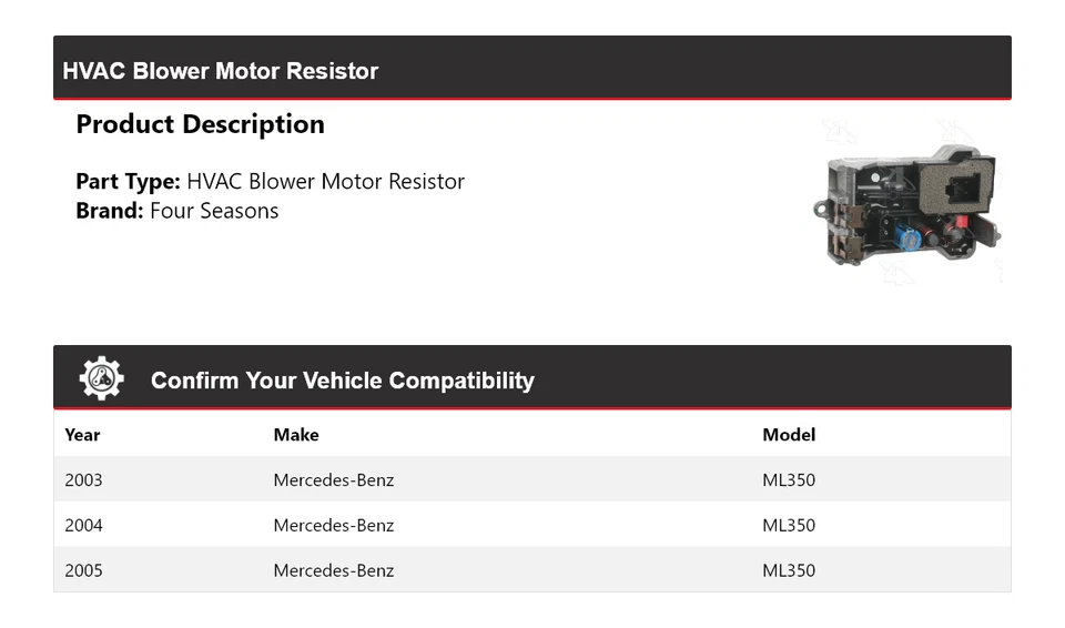 适用于 2003 - 2005 梅赛德斯 - 奔驰 ML350 HVAC 吹风机电机电阻器 2004 年 4 季 — 第 2/4 张图片
