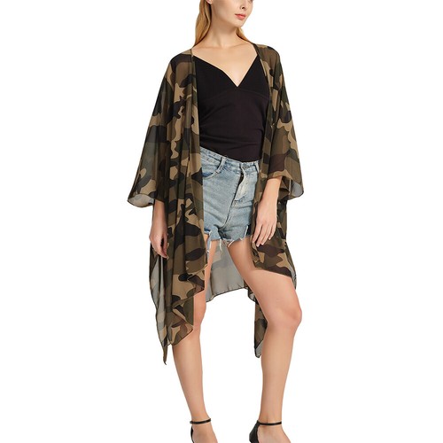 PLUS WOMANS CHIFFON LONG KIMONO WATERFALL CARDIGAN FLORAL TOP HIPPIE LOATY SHAWL - Picture 11 of 38