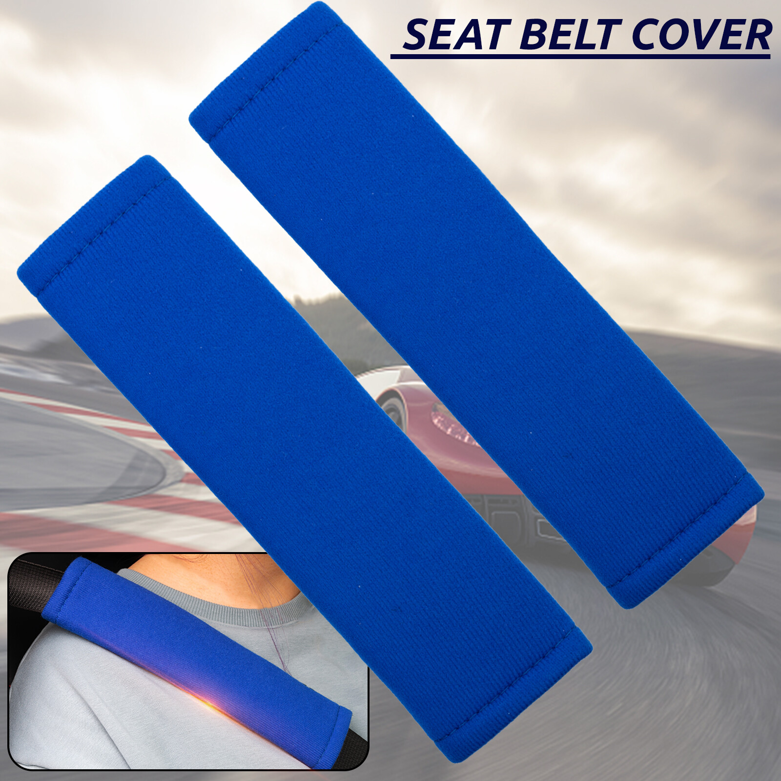 2pcs Blue Universal Shoulder Pads Straps Cushions Car Seat Belt Cover Cloth New