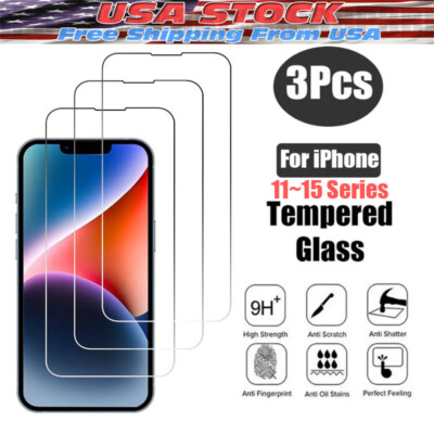 3X Tempered Glass Screen Protector For iPhone 15 14 13 12 11 Pro Max X XS XR 8 7