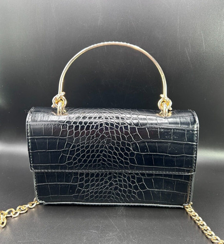 LD Like Dreams Croc Embossed Shoulder Bag w/ Handle Black