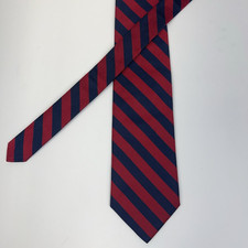 LANDS' END Tie 100% Silk REPP Necktie Navy Red Striped 3.50”X57” Made In USA