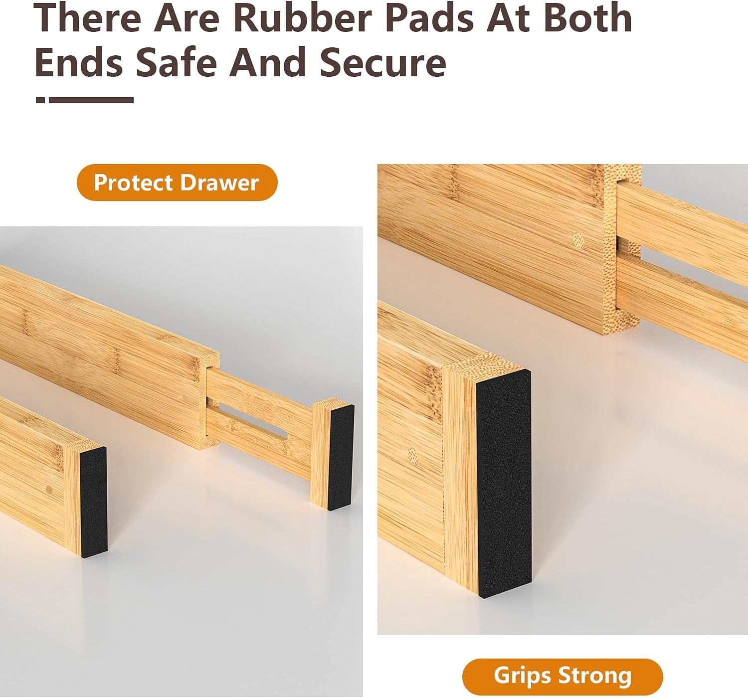 4 PCS Drawer Divider, 12.9"-17" Adjustable Bamboo Drawer Dividers Organizers, Ex