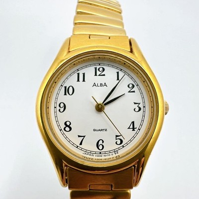 Seiko Alba V306 6134 Vintage Quartz Watch Unisex 23mm case wrist 16cm