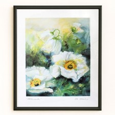 UTE MERTENS Bild Kunstdruck Weiße Blumen abstrakt "Blütenzauber" Aquarell