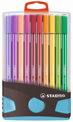 Premium Fibre-Tip Pen - STABILO Pen 68 - ColorParade in Anthracite/Light Blue - 