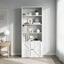 6 Tier 71" Tall Farmhouse Bookshelf with Barn Door Cabinet, Freestanding Open Bo
