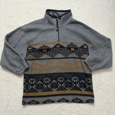 Vintage Right Moves Aztec Print Fleece Pullover Mens Medium Gray Black 1/4 Zip