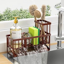 Brown 304 Stainless Steel Kitchen Sink Caddy Sponge High Brush Holder