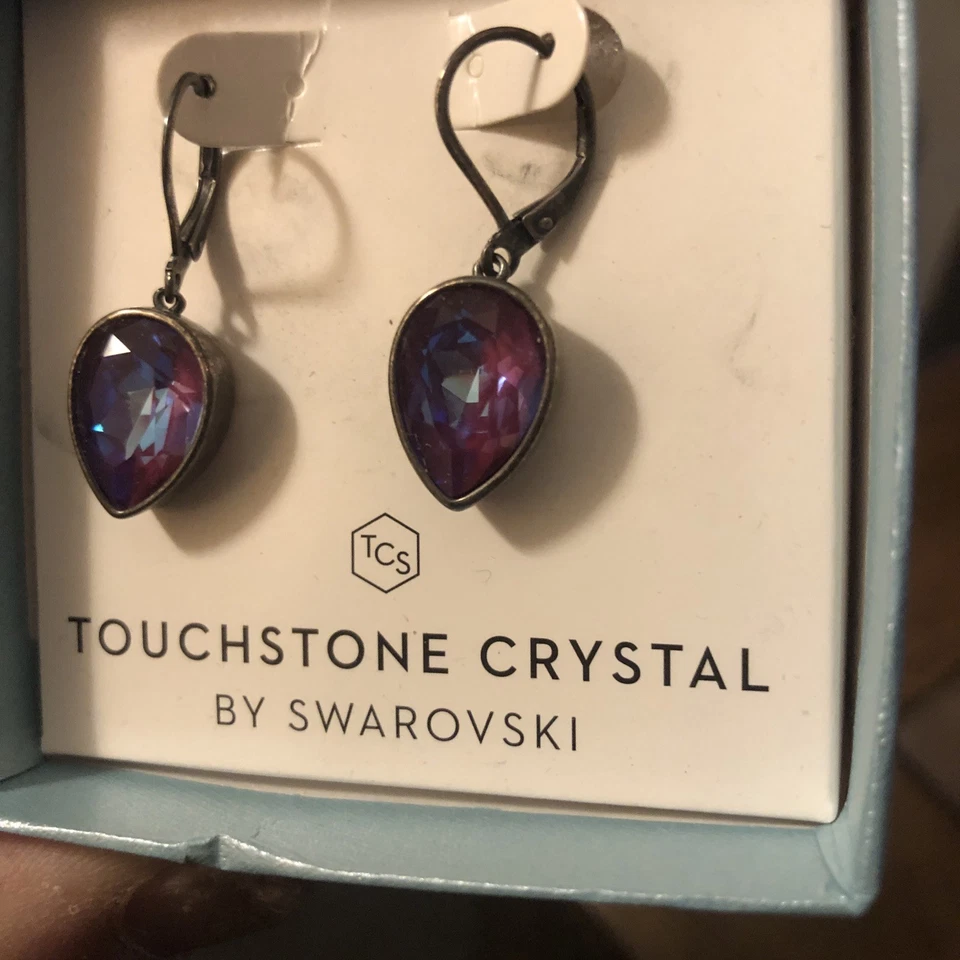 Pendientes colgantes de pera púrpura cristal piedra táctil Swarovski, Foto 3 de 4