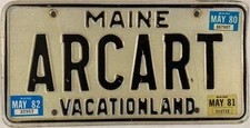 Vanity ARCART ARC ART AR CART license plate Artist Arcane Music Record Label ME