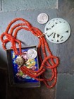 Vintage Chinese Beaded Necklace cameo lady jade pendant orange bead disc silver — photo 7