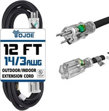 YOJOE Indoor Outdoor Extension Cord with Lighted End, 3 Prong 15A Weatherproof P
