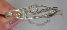 925 Sterling Silver & Gold Detail Topaz Set Cuff Bangle Bracelet ~ 9.5gms ~B0073